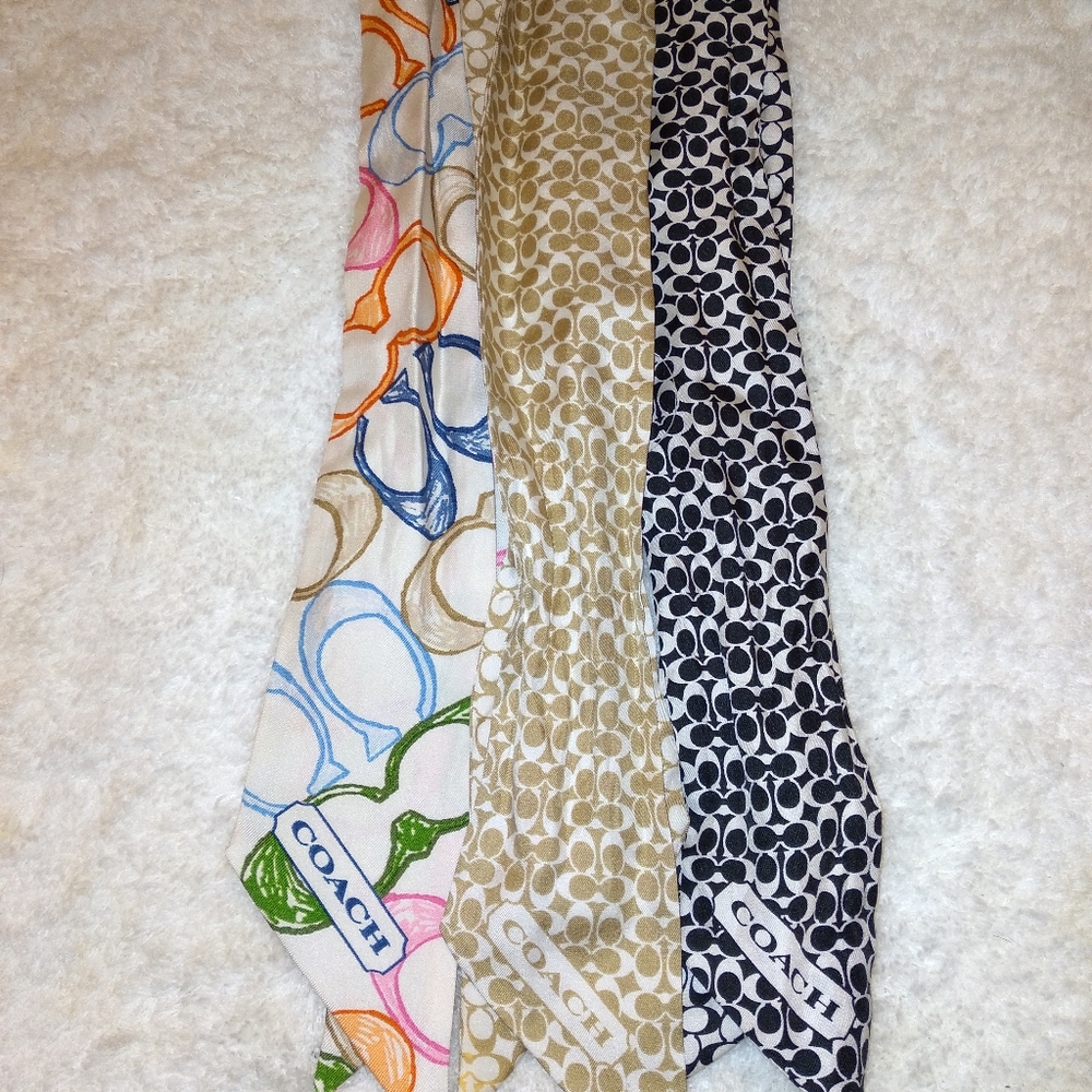 Coach Silk Skinny Scarf Lot of 3